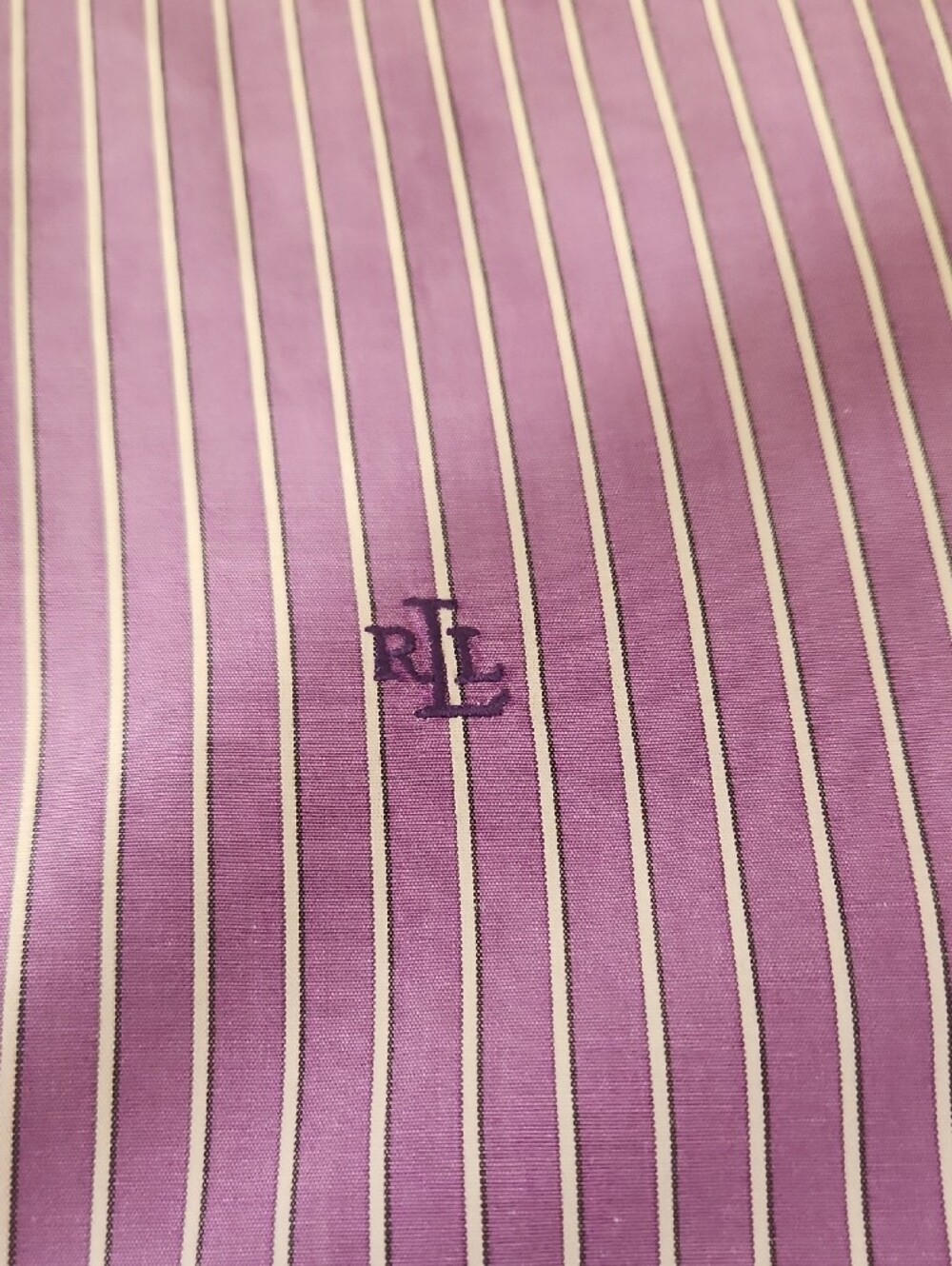 Lauren Ralph Lauren Purple and White Striped Button-Down Shirt - Picture 4 of 12